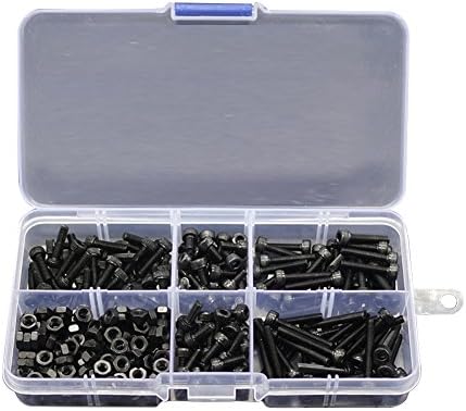 Zomiee M3 Alloy Steel Hex Socket Head Cap Screws Nuts Assortment Kit, Black, 300pcs