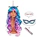 Produktbild MIMIEYES Einhorn Horn Perücken mit Ohren Haarteile Regenbogen Lange Lockige Perücke für Halloween Party Cosplay Kostüm (Silber Horn)