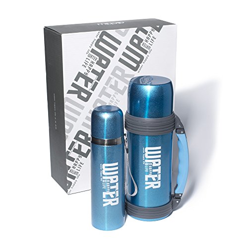 2er Set Thermosflaschen von Goodus – 1000ml / 1 Liter Isolierflasche und 500ml / 0,5 Liter Thermotrinkflasche im Set - 2