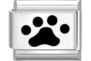 Quiges - Modulo Charm Link in stile italiano da 9 mm in acciaio inox Zampa di cane per bracciali in stile Italian Links