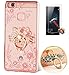 Produktbild ISENPENK Huawei P9 Plus Hülle Silikon,Ultra Slim Soft TPU Silikon Pattern Transparent Schutzhülle,3D Bling Glitzer Strass Durchsichtig Weichem Silicone Thin Handy Hülle,Butterfly Blume Kristall Diamant Glänzend Stoßdämpfend Spiegel Schutz Crystal Case Tasche Etui Bumper mit Diamant Ring Halter Ständer Standfunktion Wasserdicht Case für Huawei P9 Plus(2016) 5.5 Zoll-[katze rose gold ]+ Panzerglas Folie/ Displayfoile/ display schutzfolie