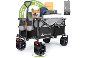 HIKENTURE - Carrellino pieghevole da 135 l, portata: 150 kg, con pneumatici larghi, con freni, carrello per la spesa, colore nero e grigio