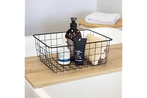 LEKE GO Cesta de Metal Negra Organizadora con Rejilla para Cocina o Baño Factory 28x22x12 cm (Negra)