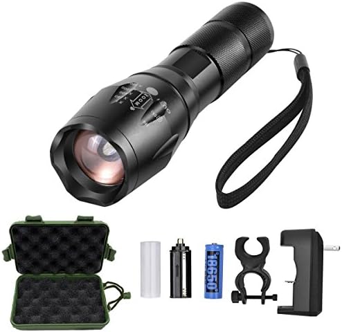 LED Flashlight Rechargeable Waterproof and Adjustable Zoom, Flashlights tacticas LED High Power Military and 6 Different accesrios, with 5 Modes, Perfect for cycling, camping, Mountaineering