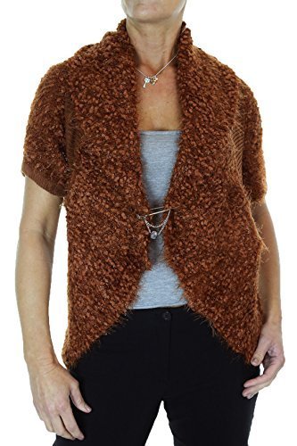 (7456-4) Chunky Soft Hair Knit Bolero Brooch Pin Front Burnt Orange (SM)
