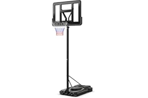 COSTWAY 10FT Portable Basketball Hoop Net Set, Adjustable Basketball Stand with Wheels, Indoor Outdoor Basketball Goal System for Kids, Junior and Adults