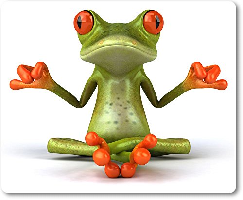 Mauspad / Mouse Pad aus Textil mit Rückseite aus Kautschuk rutschfest für alle Maustypen Motiv: 3D Comic Frosch beim Yoga/Meditation [ 01 ]