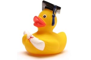 Duckshop Simpatica Papera Di Gomma Accademica Con Diploma - Papera Cigolante Con Sparviere - Regalo Per Esami Cerimonia Di Laurea College Universitario (Giallo - 1 Confezione)