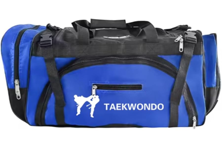 Taekwondo Bag - TKD Sparring Kit Bag Large Gear Carrier Nylon Multiple Compartments Adjustable Shoulder Strap Red or Blue, Adults and Juniors