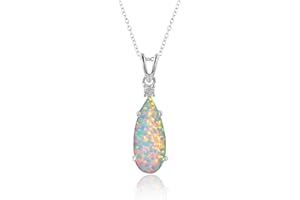 GEMKORA Opal with CZ Crystal Pendant Necklace, Fire Play Gemstone, Birthstone Crystal, Healing Stone, Gift for Women Mom Her, Statement Jewellery, 925 Sterling Silver 18 inch