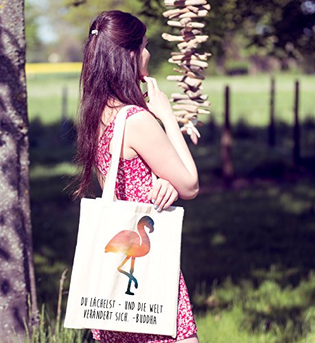 Mr. & Mrs. Panda Tragetasche Flamingo – 100% handmade in Norddeutschland – Flamingo, Pink, Federn, Flusskrebse Tragetasche, Tasche, Beutel, Jutetasche, Bag, Jutebeutel, Einkaufstasche, Motiv, Spruch, bedruckt, Druck Flamingo, Pink, Federn, Flusskrebse - 7