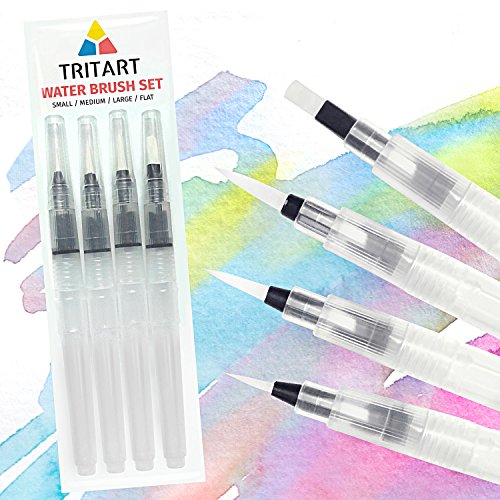 Water Brush Wasser-Pinsel Spitz / Flach Pinsel - Zur Auswahl: 4er Set oder Einzelpinsel - Wasserfarben Aquarell-Pinsel (Set)