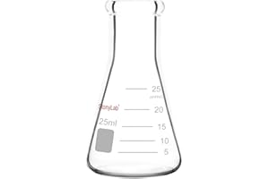 stonylab 1-Pack Glass 25 ml Heavy Wall Narrow Mouth Erlenmeyer Flasks with Heavy Duty Rim