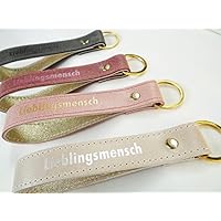 Schlüsselanhänger aus Leder mit Wunschtext gold 