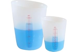 XIMUHO Silikon Messbecher Krüge, 500ml/250ml Epoxidharz Mischbecher mit Skala Clear, Silicone Measuring Cups für Epoxidharz Gießformen, DIY Handmade, Basteln, Labor, Küche (2)