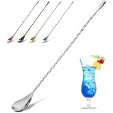 YFWOOD Stainless Steel Cocktail Mixing Spoon Bar Spoons Long Handle Spoons Twisted Long Cocktail Stirrer for Bartender Design