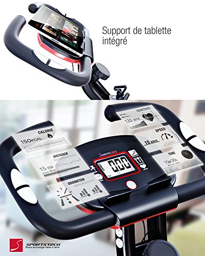 Sportstech Vélo d'Appartement F-Bike X100-B 4-en-1 Home Trainer Vélo d'intérieur, X-Bike pour Adulte, poignées avec cardiofréquencemètre, Cordes de Traction, Support pour Tablette, Dossier inclinable