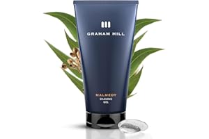 GRAHAM HILL Malmedy Transparent Shaving Gel (150ml) - Clear Shaving Gel for Men, Precise Contour Shaving, Moisturizing with Arginine & Hyaluronic Acid, Fresh Eucalyptus and Wood Scent - Vegan