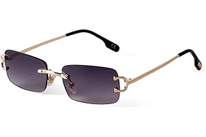 ADEWU Lunettes de soleil rétro vintage sans monture Protection UV Lunettes de soleil étroites rectangulaires pour homme et femme Unisexe