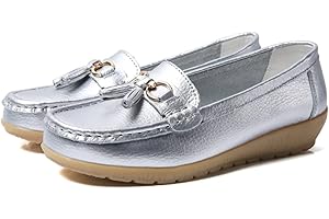 JeathFea Casual Mujeres Piso Hebilla Metálica Mocasín Cómodo Penny Loafer Ligero Mujeres Cuero Slip on Outdoor Mocasín Zapatos Barco