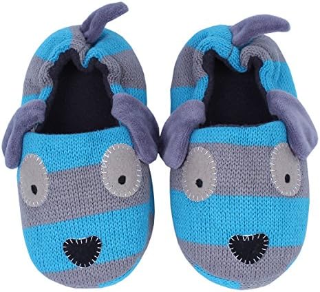 Haked Winter Toddler Boys Doggy Slippers Cartoon Puppy Crochet Non-Slip Warm Indoor Home Shoes (6-7 UK Child/23-24 EU Child, Blue Dog)
