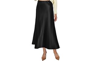 Vossmi Jupe en Soie Femme Longue Jupe Satinée Élégant Taille Haute A-Ligne Jupes avec Fermeture Éclair Décontractée Skirt Plissée en Satin Automne