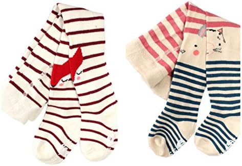 Pack of 2 Baby Girls Striped Fox Bunny Stars Cotton Rich Tights Age 6-12 1 2 3 Y (S - 6-12 Months, Striped Fox + Bunny Cat)