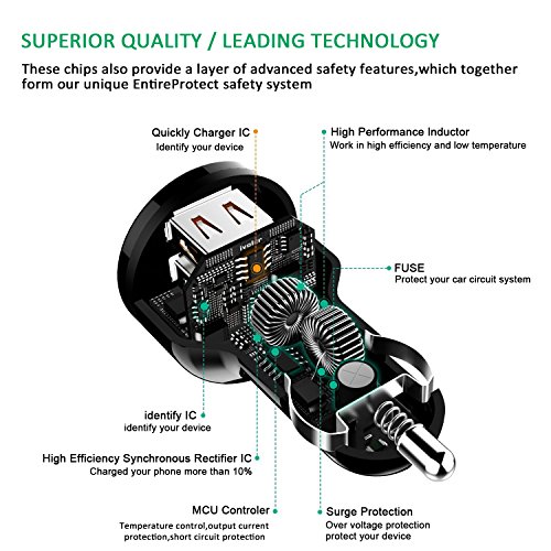 iVoler Dual Quick Charge 3 0 36W 2 Puertos USB Cargador de Coche  2 QC 3 0 Puerto  con 2 en 1 Cable Cargador Micro USB y Tipo C para Samsung Galaxy S9 S9 Plus S8 S8  S7 S7 Edge S6 S6 Edge Edge   iPhone X   8   8 Plus   7   6s Plus  5s  ASUS Zenfone 3   2  LG G5   G4  Sony Xperia Z5  HTC 10  A9 M8 M9  Nexus 6  Xiaomi Mi 5  iPad Tab y m  s