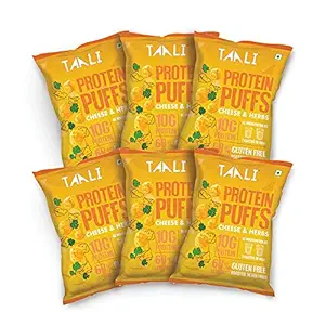 Taali Protein Puffs | Cheese & Herbs (6-Pack) | 6 x 60 gm | Gluten Free Roasted With 10g Protein Per Bag | No Maida, No Trans Fat | 100% Plant Protein | Individual 60g Bags