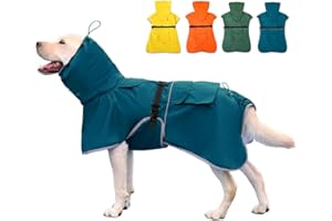 KOOGAL Waterproof Dog Raincoat Adjustable Hooded Slicker Poncho Raincoat for Medium Large Dogs, Reflective Dog Rain Jacket (Blue, 4XL)