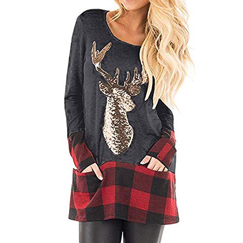 Preisvergleich Produktbild Christmas Pullover Damen UFODB Elegante Frau Weihnachtspullover Weihnachten Blumen Drucken Langarm Sweatshirt Cute Hemd Rentier Fashion Pulli Warme T-Shirt Kleid
