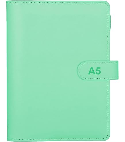 Carpeta De Piel Sintética A5 Con 6 Anillas - Recargable, Cierre Magnético, Color Azul Claro
