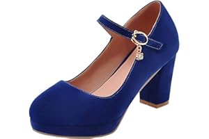 LUXMAX Womens Round Toe Mary Jane Platform High Block Heel Court Shoes