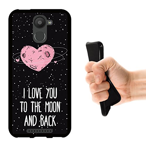 WoowCase Funda Bq Aquaris U Plus   Bq Aquaris U Plus   Funda Silicona Gel Flexible Coraz  n Frase Amor - I Love You To The Moon and Back  Carcasa Case TPU Silicona - Negro