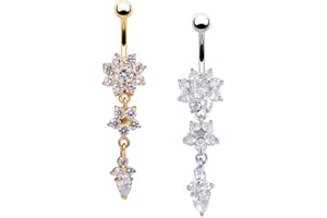 UWILD 2 Stück Nabelpiercing Titan Edelstahl Geschenkbox Bauchnabelpiercing Bauchnabel Piercing Kristall Glas Glänzende Schmuck Bogen-Diamant-Nabel-Ring-Bauch-Ring