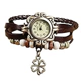 Demarkt Retro Vintage Klee Design Damen Armbanduhr Armreif Uhr Anhänger Spangenuhr Quarzuhren (Khaki)