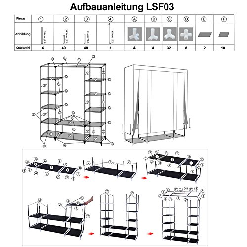 Songmics XXL 175 x 150 x 45 cm Kleiderschrank Faltschrank Drei hochrollbare Türen Campingschrank Beige LSF03M - 8