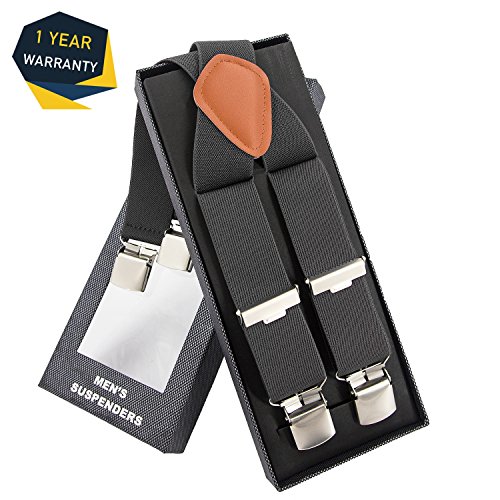 MLMMens Braces MLM Braces for Men Heavy Duty 4 Clips Wide 1.4" X-Back Elastic Durable Suspenders with Thicken Wide Metal Clips (1 Year Warranty)