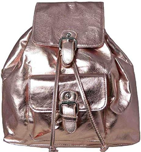 Rose Gold Silver Backpack Handbag Metallic Rucksack Shoulder Bag Womens Girls (Rose Gold)