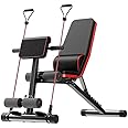 YSMLE Adjustable Weight Bench,7Position Foldable Exercise Workout Utility Bench for Full Body Workout for Home Gym Full Body Fitness with Elastic Ropes
