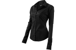FLY HAWK Bluse Hemdbluse Damen Hemd Basic Kent-Kragen Elegant OL Work Slim Fit Langarm Stretch Formelle Hemden Größe 34 bis 52