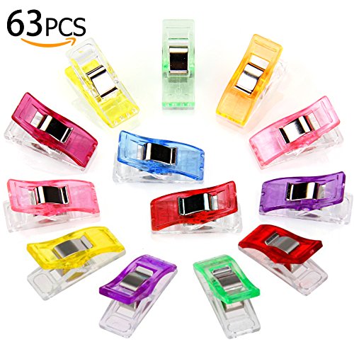 Aodoor 63 Stück Stoffklammern Wonder Clips, handwerklichen Wunder von Clips Kunststoff Nähen Craft Nähen Zubehöre Kunststoff (9 Farben, 2*1*1.5cm)