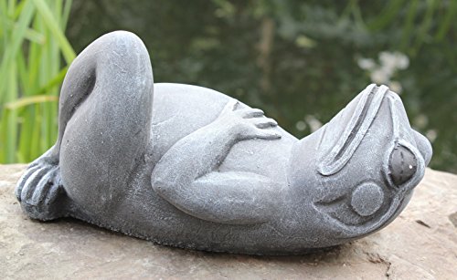 Steinfigur Frosch liegend Steinguss Schiefergrau - 3