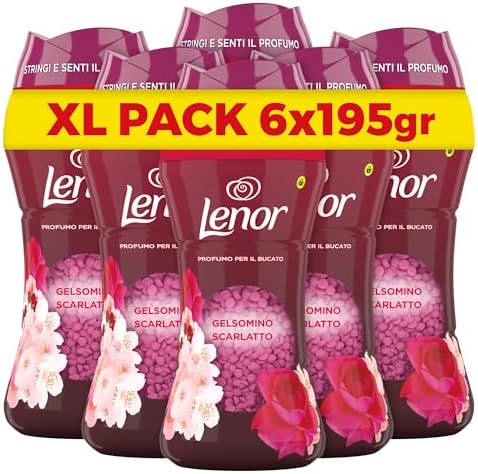 Lenor Profumatore Bucato Perle Profumate Lavatrice, Gelsomino Scarlatto, Maxi Formato 6 x 195g, Intensificatore Di Profumo