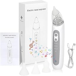 Nasensauger Baby Elektrisch, Nasenreiniger Wiederaufladbar mit 3 Saugstufe & 3 Silikon Tipps, Wiederaufladbar Mit Licht Und Musikfunktion, Anti Reflux Nasensekretsauger für Neugeborene, Kleinkinder
