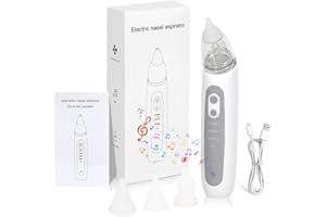 Nasensauger Baby Elektrisch, Nasenreiniger Wiederaufladbar mit 3 Saugstufe & 3 Silikon Tipps, Wiederaufladbar Mit Licht Und Musikfunktion, Anti Reflux Nasensekretsauger für Neugeborene, Kleinkinder