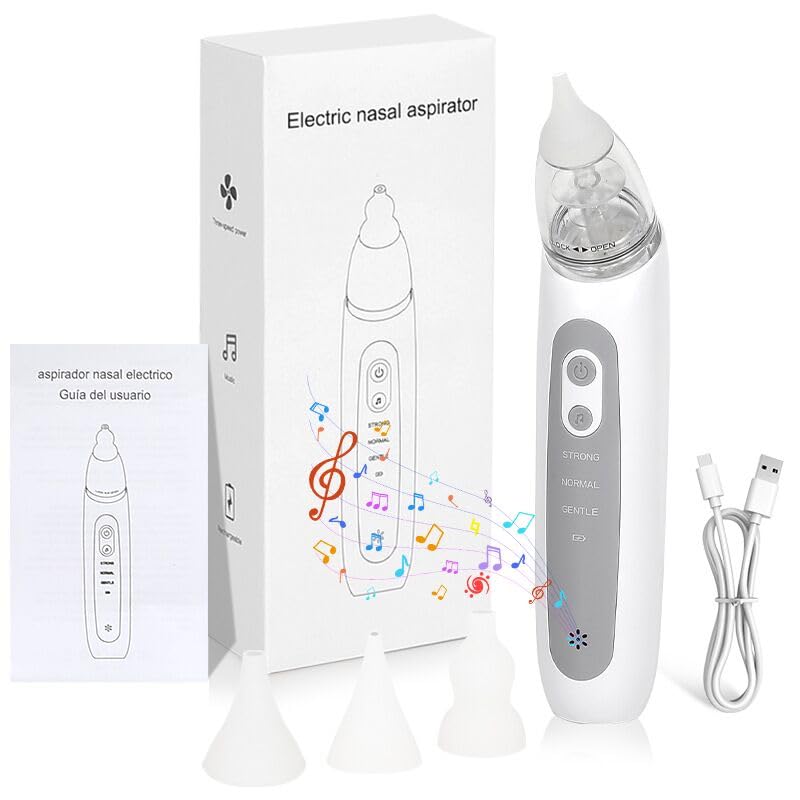 Nasensauger Baby Elektrisch, Nasenreiniger Wiederaufladbar mit 3 Saugstufe & 3 Silikon Tipps, Wiederaufladbar Mit Licht Und Musikfunktion, Anti Reflux Nasensekretsauger für Neugeborene, Kleinkinder - 1