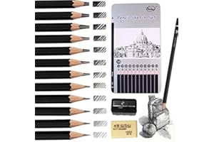 ariel-gxr Sketching Pencils, 12pcs Drawing Pencils Sketch Pencils Set 14B 12B 10B 8B 6B 4B 2B B HB H 2H 4H Art Pencils for Kids and Adults with Eraser Sharpener Pencil Case