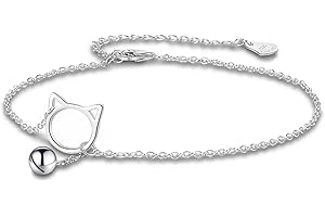 Dankadi Bracelet avec Petit Chat Grelot en 925 Argent, 20CM 27CM Réglable Bracelet de Poignet Cheville Breloque Animal Pied Été Plage Élégant Anniversaire Cadeau de Bijoux pour Femme Amie