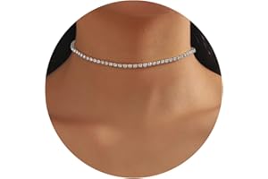 SIXDUTON Collana Tennis de Donna con Zirconi Cubici, Placcata in Oro Bianco 18K Elegante Collana Girocollo Grossa, Collana Catenina Bigiotteria Delicato Gioiello Regalo